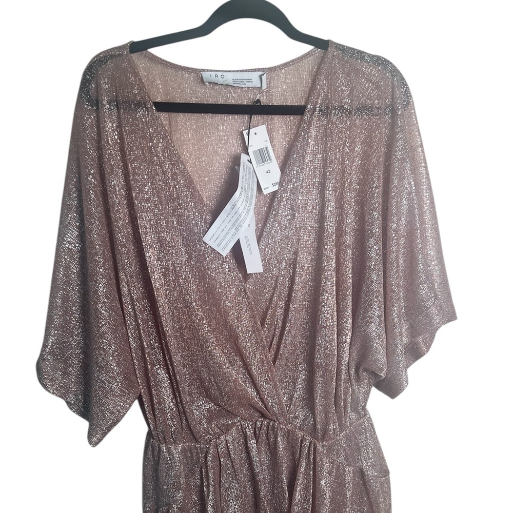 Iro Fancy Metallic & Pink Wrap Dress Size Large NWT